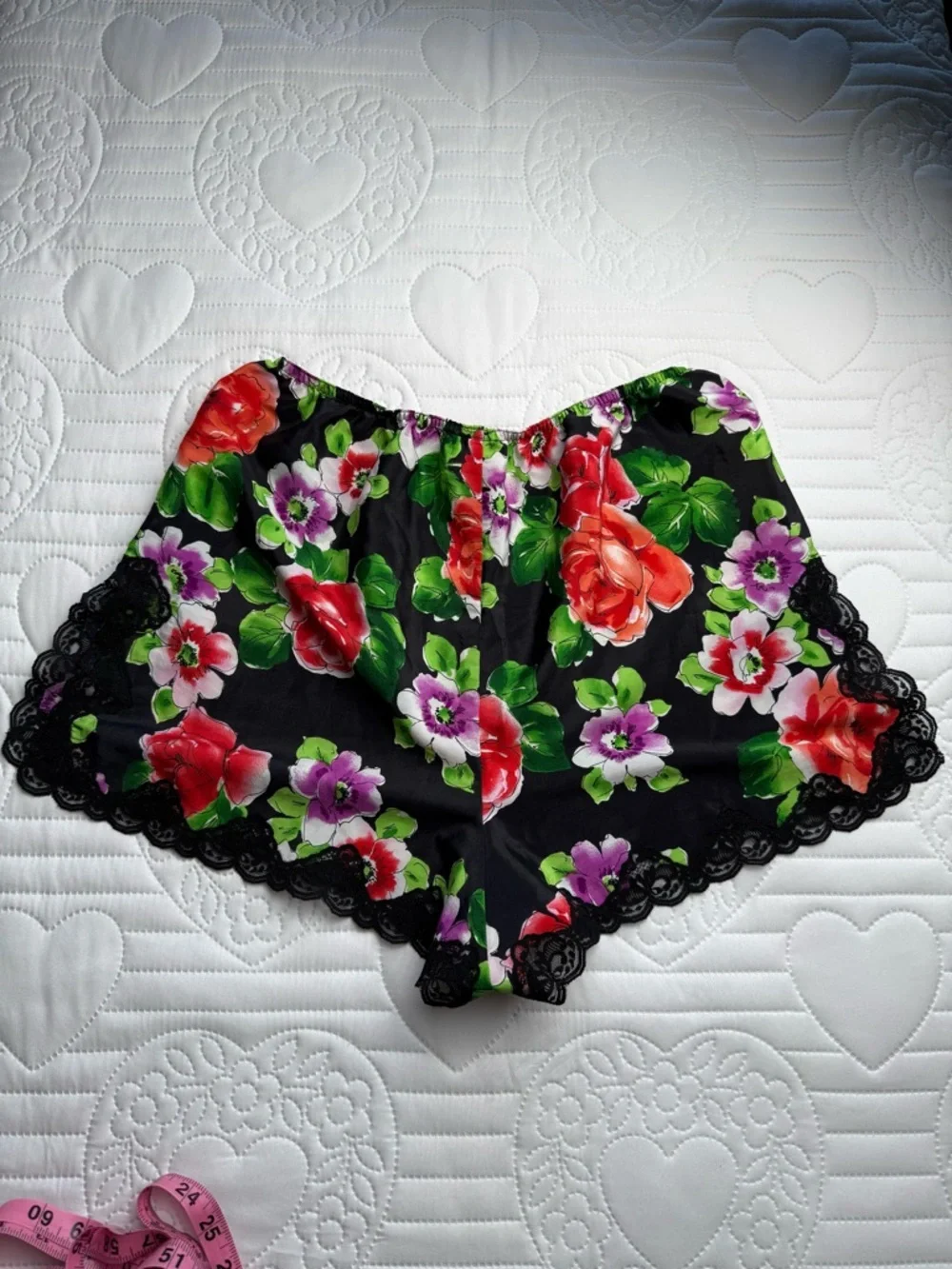 Vintage 90s Victoria’s Secret Gold Label Black Floral High Slit Shorts Small